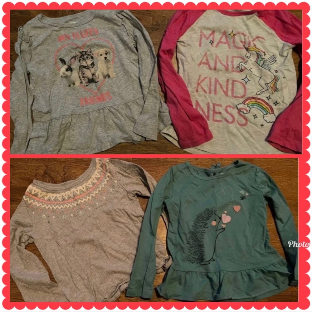 Girls 4T lot of 4 long sleeve shirts unicorn & fluffy friends shirts